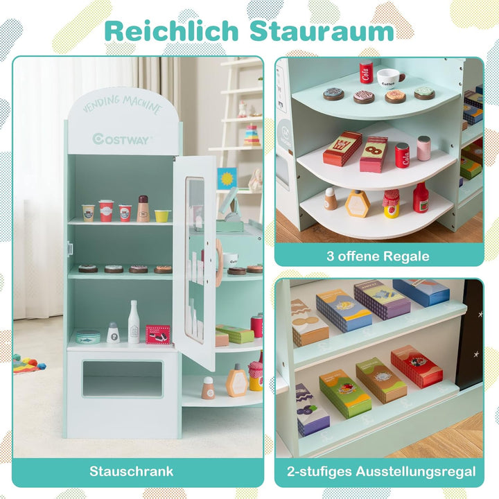 DREAMADE Kasse Kaufladen Kinder, Kaufmansladen Holz mit realistischer Kasse & Verkaufsautomat, Spiel