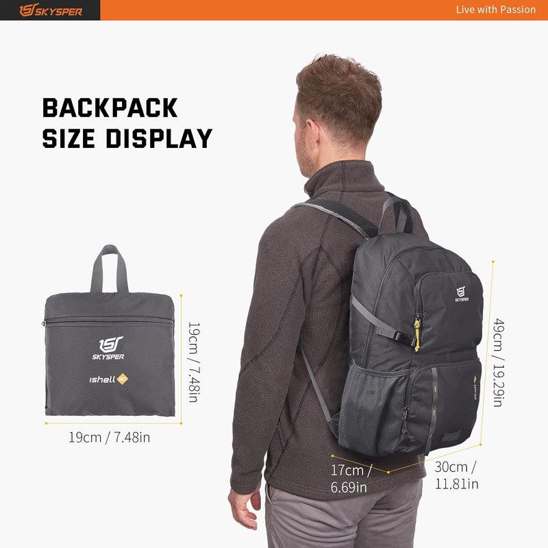 SKYSPER Faltbarer Rucksack Ultraleicht mit Nassfach Verstaubar Daypack Wasserfest Reiserucksack Tage