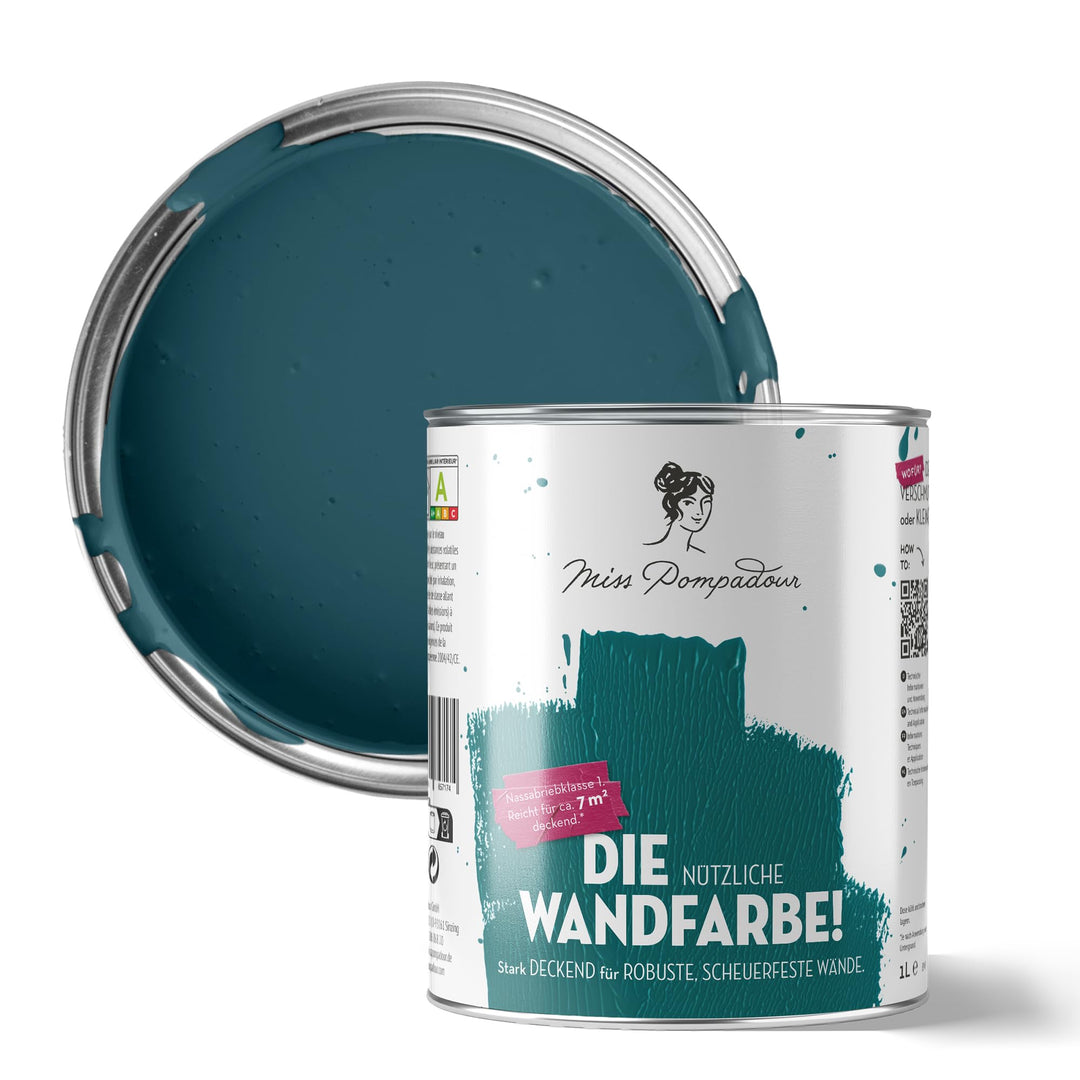 MissPompadour abwaschbare Wandfarbe Dunkelblau mit Grün 1L - hohe Deckkraft &amp; Ergiebigkeit - matte,