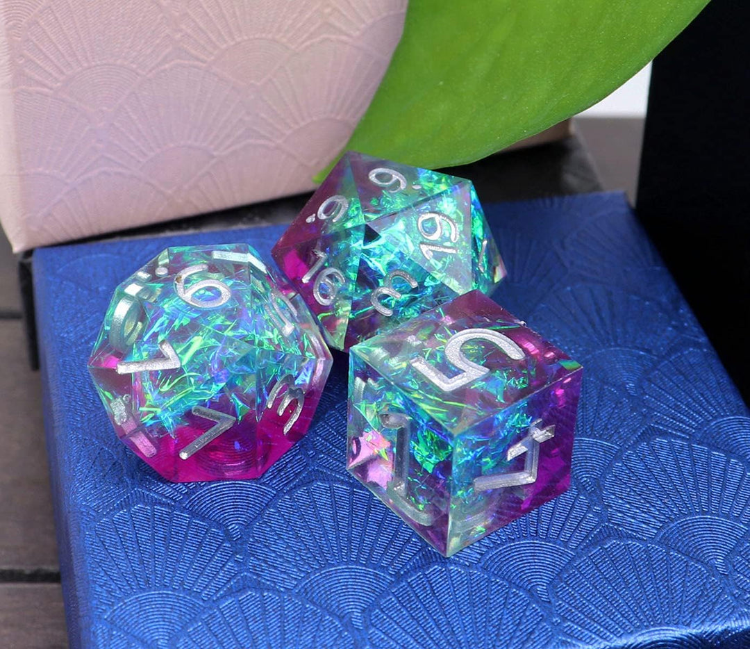 DND-Würfel-Set aus Kunstharz, lila und seeblau, handgefertigte Galaxie-Würfel mit Geschenkbox, Mädch