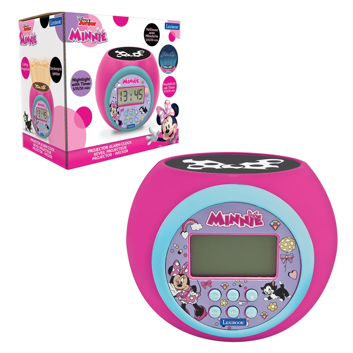 Lexibook, Disney Minnie, Projektor-Wecker mit Weck- und Schlummerfunktion, Nachtlicht mit Timer, LCD