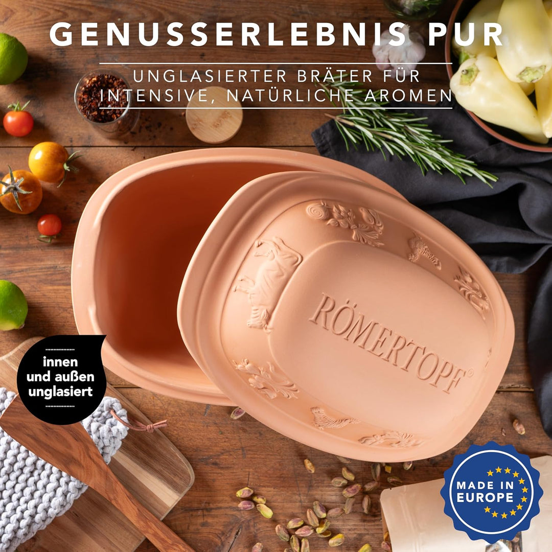 Römertopf Bräter Rustico 3 L Schmortopf Keramik mit Deckel, Terrakotta