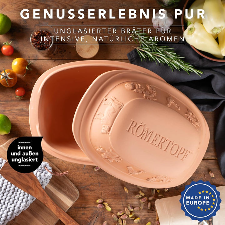 Römertopf Bräter Rustico 3 L Schmortopf Keramik mit Deckel, Terrakotta