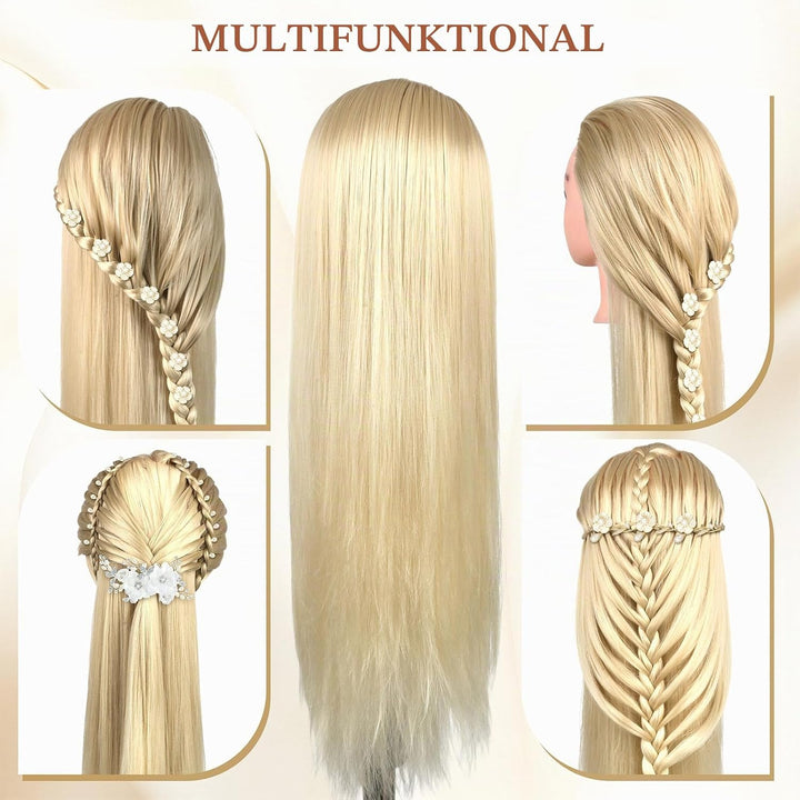 Trainingsköpfe, 28 Zoll Frisierkopf für Friseure, 100% Kunstfaser Haar Übungskopf, mit DIY Strickset