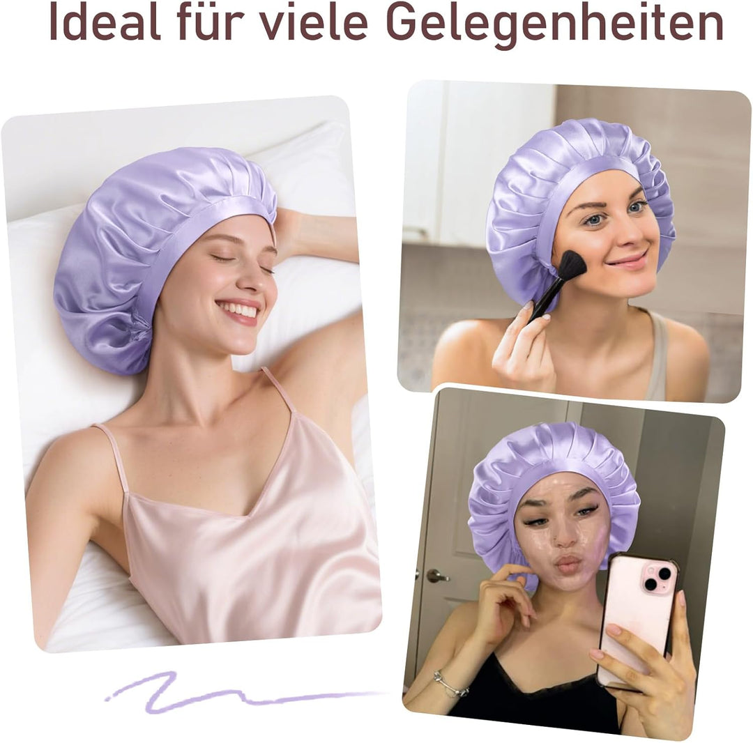 LitBear 22 Momme Seidenhaube zum Schlafen - Schlafmütze aus 100% Maulbeerseide, 100% Silk Bonnet mit