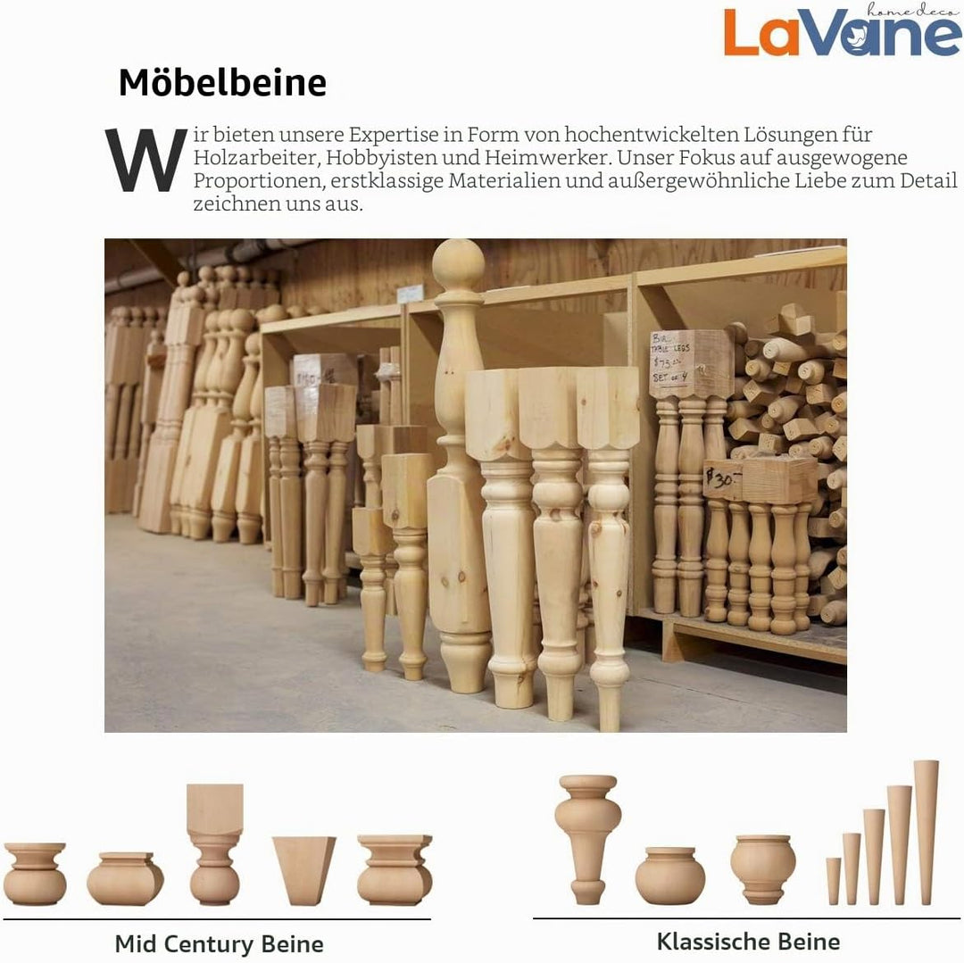 8cm Holz Tischbeine, La Vane 4 Stück Massivholz Konisch Ersatz Möbelfüsse Möbelbeine mit Montageplat