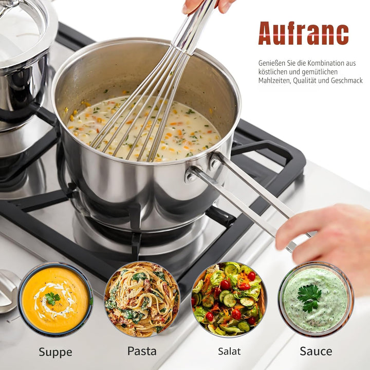 AuFranc® Edelstahl Kochtopfset, 6-Teilig Topfset mit Glasdeckeln und Kühlbleibender Griff, Kochtopf