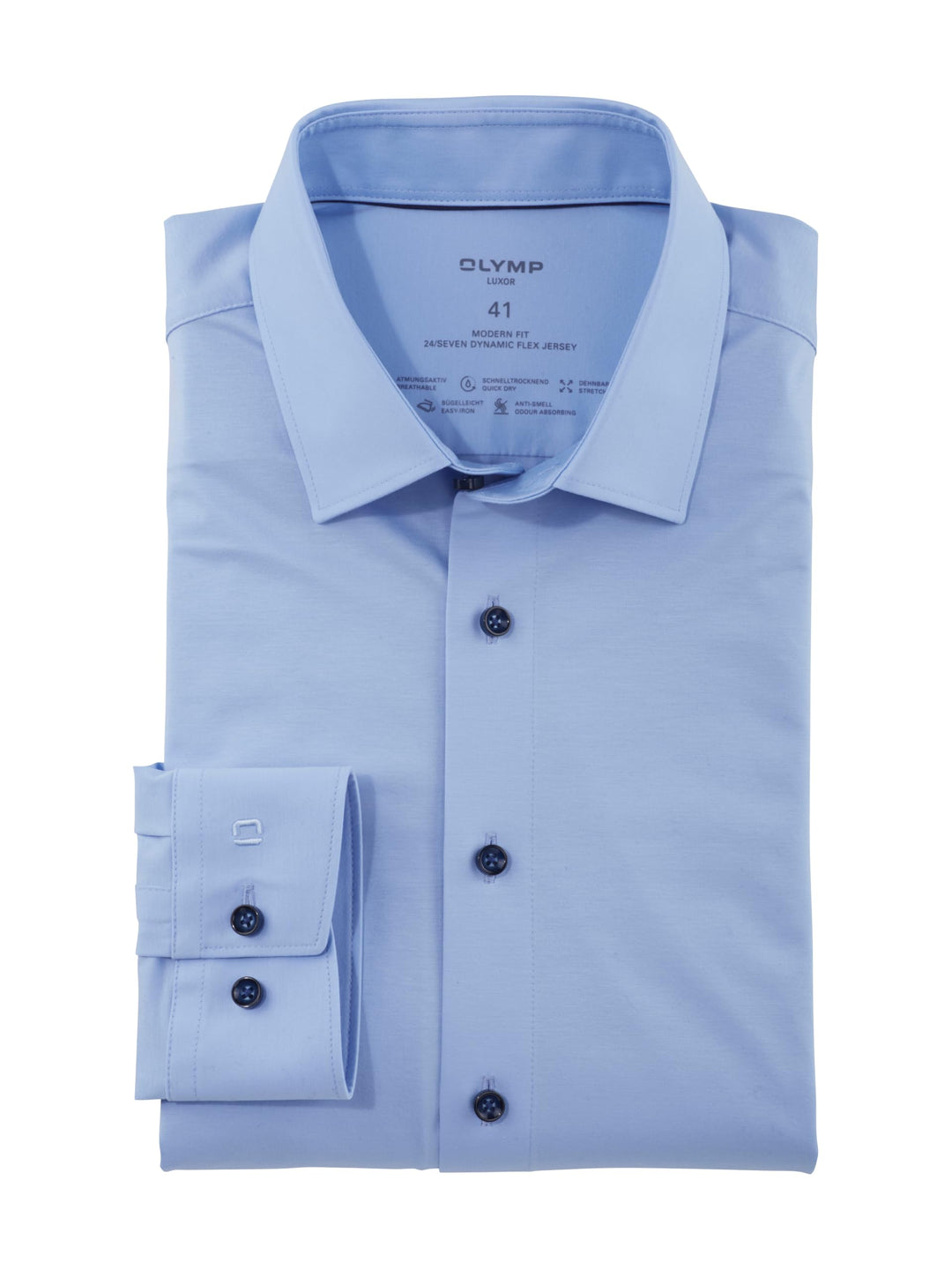 OLYMP Herren Oberhemd Langarm 120264,Single Jersey,Modern Fit Jerseyshirt 01,New Kent 37 Hellblau 10