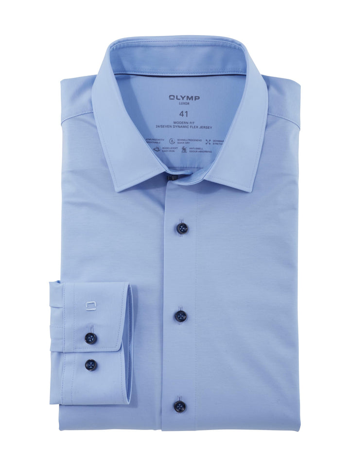 OLYMP Herren Oberhemd Langarm 120264,Single Jersey,Modern Fit Jerseyshirt 01,New Kent 37 Hellblau 10