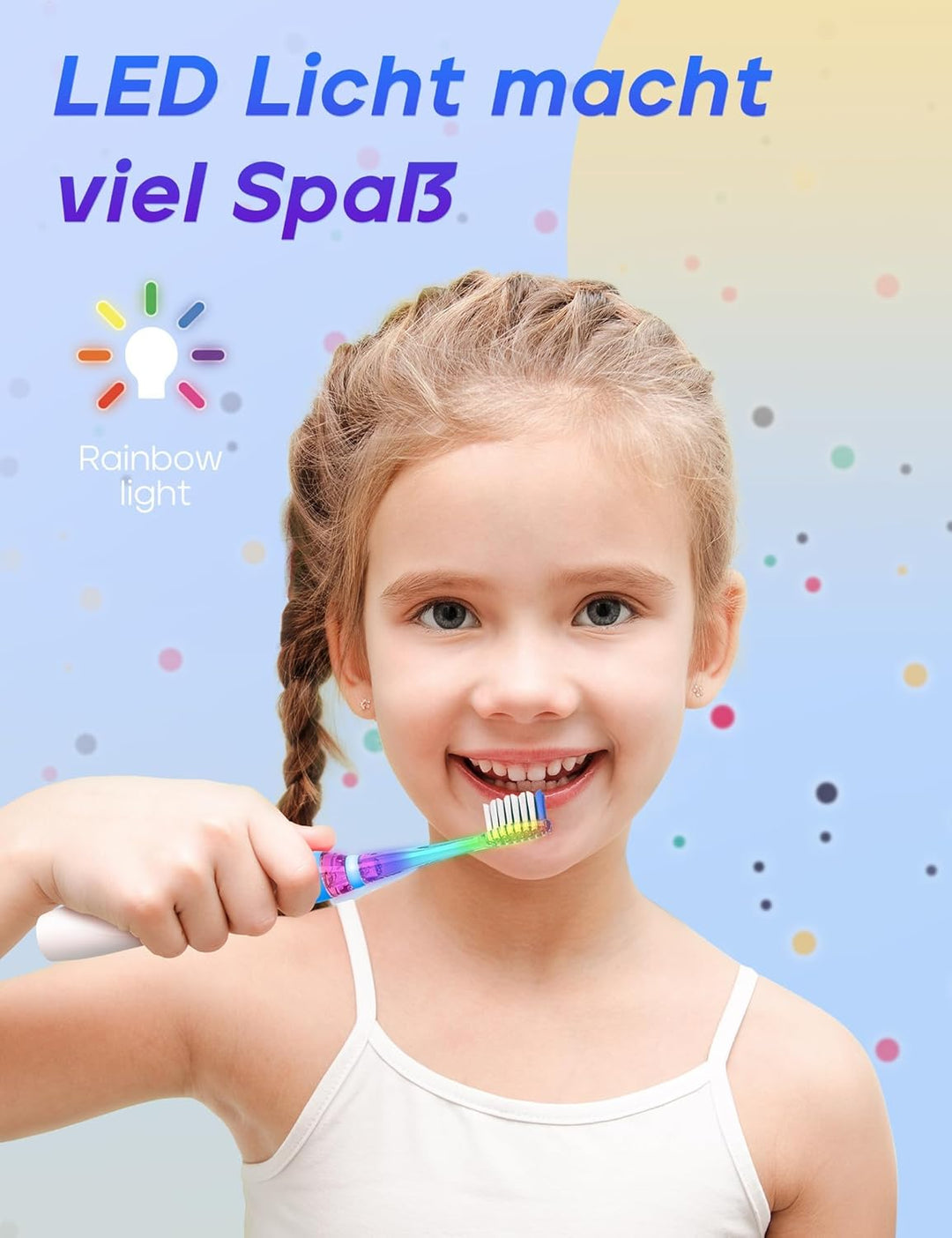 Seago Elektrische Zahnbürste Kinder mit 8 Extra Weiche Aufsteckbürste und 4 Persönliche Modi, LED Li