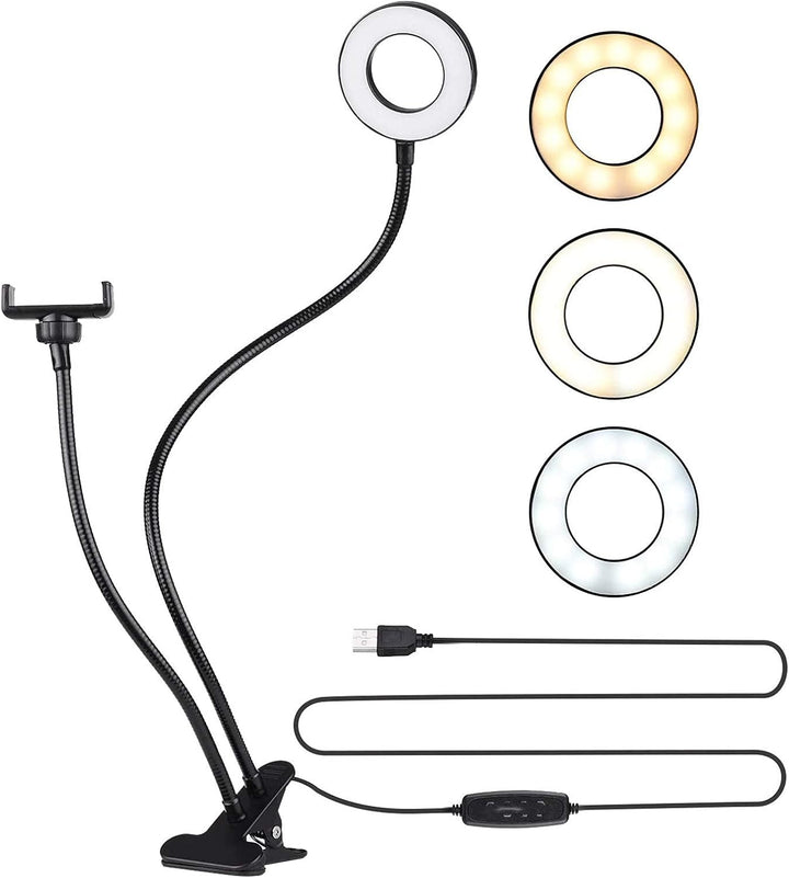 LED Ring Light, Selfie Makeup, with 3 Color Modes, 10 Brightness Levels, Flexible Arms, 360° Rotatio