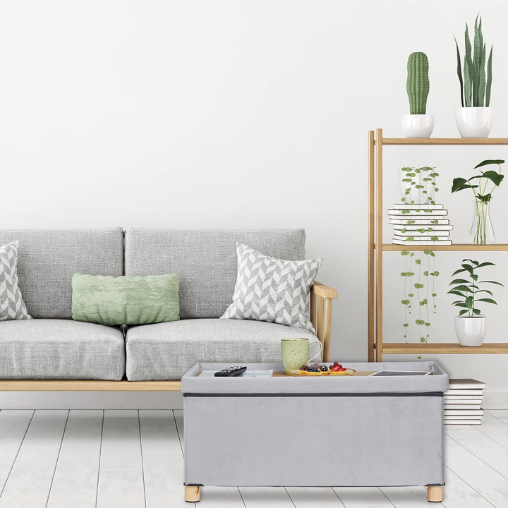 Relaxdays Sitzbank mit Stauraum, Polster, Samtbezug, Holzfüsse, bis 120 kg, faltbar, Sitztruhe HBT: