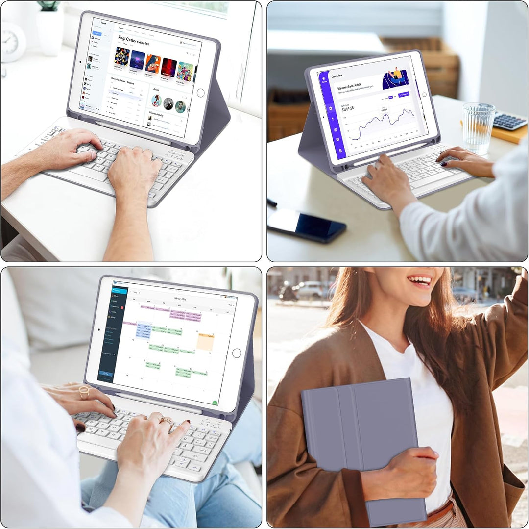 IVEOPPE Tastatur iPad 6. Generation - Tastatur Hülle für iPad 9.7, Magnetisch Abnehmbarer QWERTZ Blu