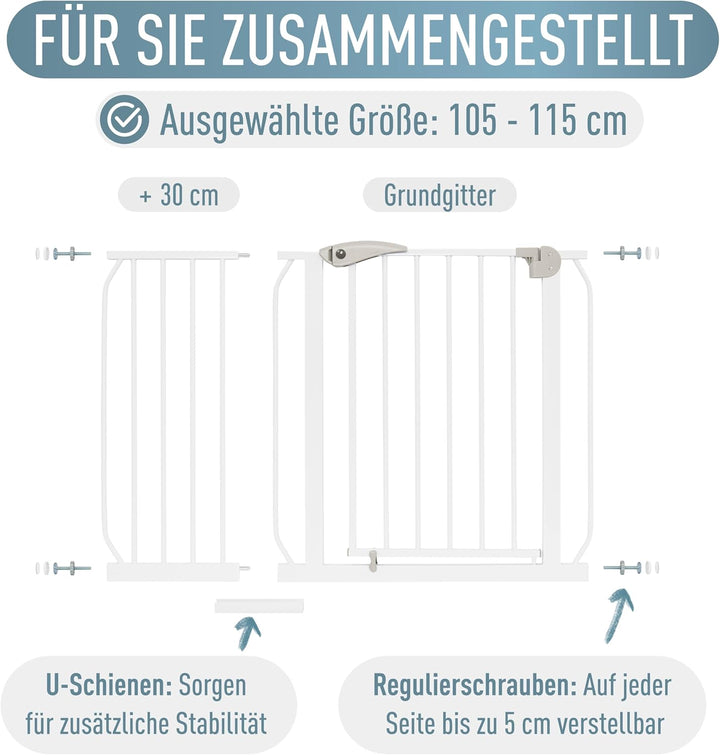 ib style® Berrin ! PREISSIEGER ! Treppengitter 58-175cm | Türschutzgitter | Ohne Bohren | 90° Stop |
