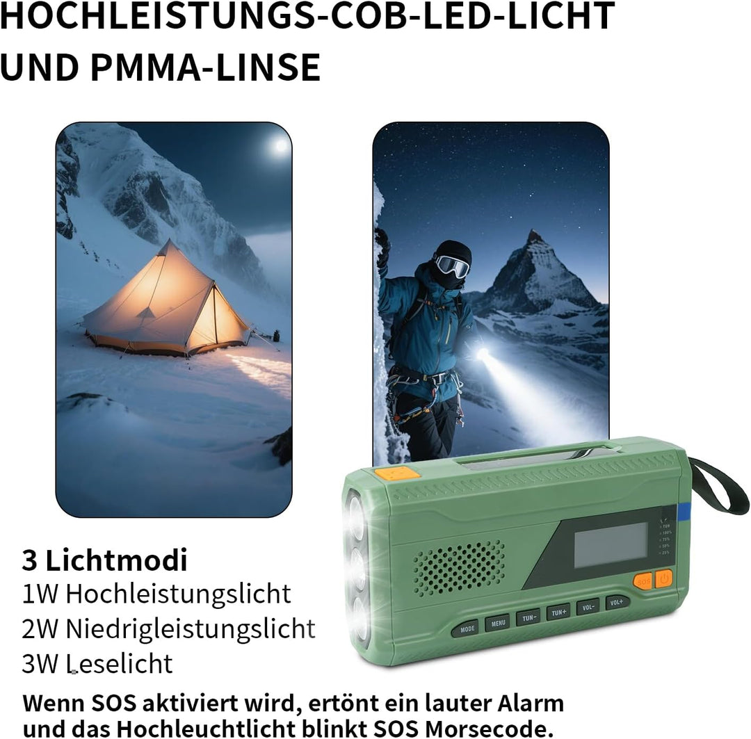Notfallradio, Kurbelradio, FM/DAB+/DAB tragbares Solarradio mit 4000mAh Powerbank, Telefon-Ladegerät