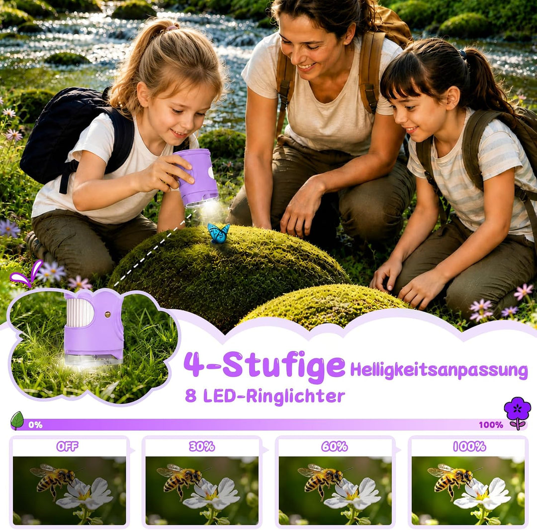 Digitales Mikroskop für Kinder 1000X, Abenteurer Mikroskop für Kinder mit 2 Zoll HD-Bildschirm, 8 LE