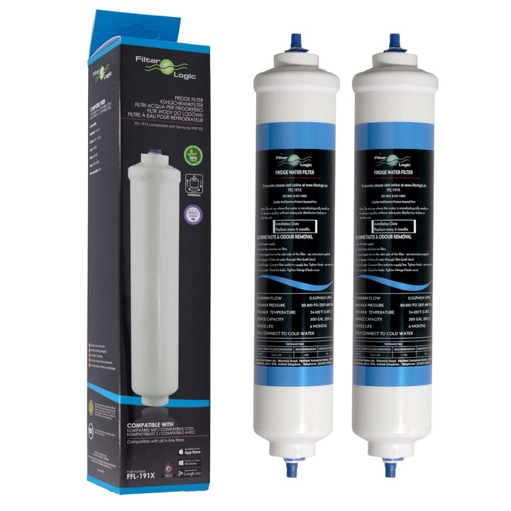 2x FilterLogic FFL-191X Externe Universal Wasserfilter für Samsung, LG, Bosch, Siemens, Haier, Grund