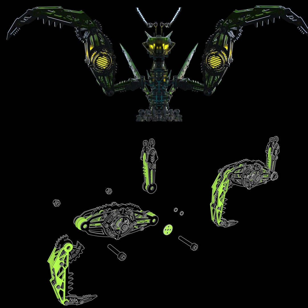 Bunte 3D Metall Puzzle Modellbausatz für Erwachsene mit Licht, DIY Metall 3D Puzzle Mantis Modell Ki