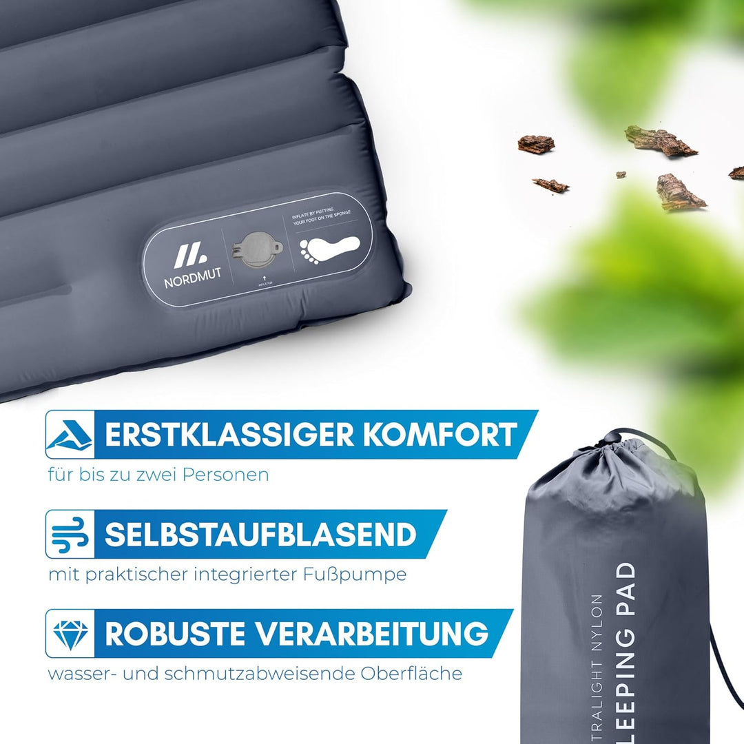 NORDMUT® Isomatte Selbstaufblasend 2 Personen - Outdoor Matratze 10cm Ultra komfortabel - Luftmatrat
