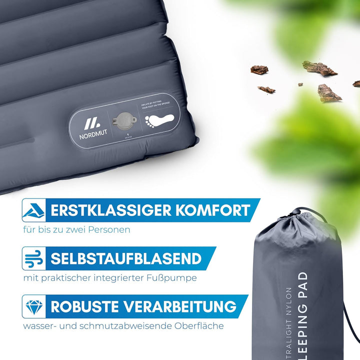 NORDMUT® Isomatte Selbstaufblasend 2 Personen - Outdoor Matratze 10cm Ultra komfortabel - Luftmatrat