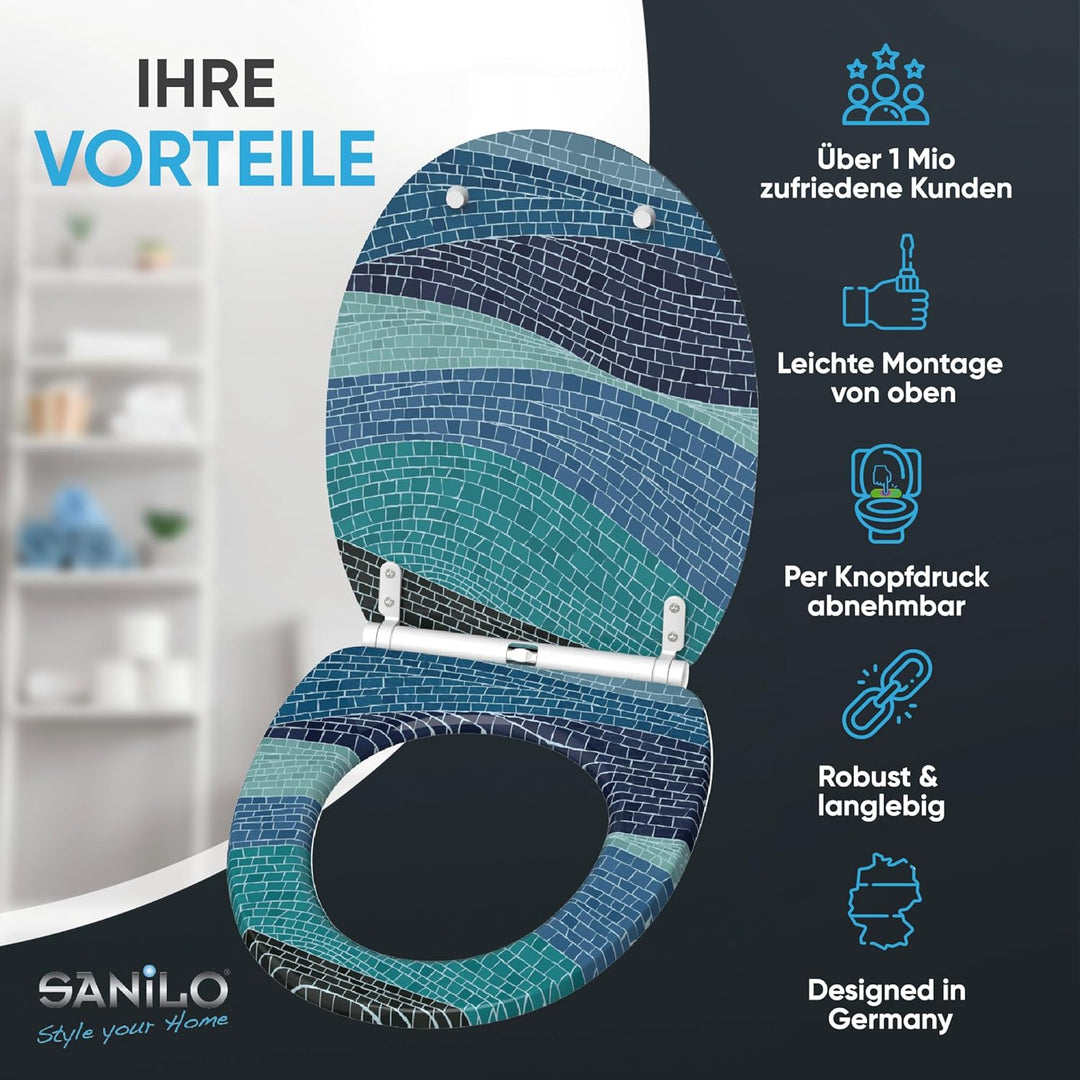 Sanilo WC Sitz mit Absenkautomatik & Schnellverschluss, Toilettendeckel per Knopfdruck abnehmbar, ei