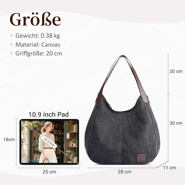 DIRRONA Mode Damen Canvas Handtasche Damen Canvas Schultertasche Canvas Tragetasche Leicht Sanft Han