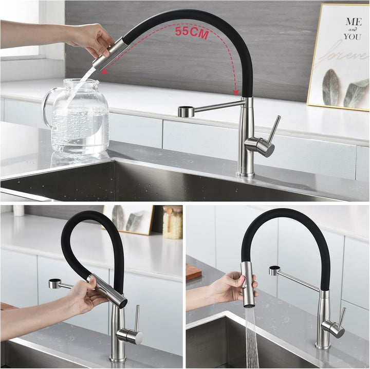 Baollansa Wasserhahn Küche Gebürstet, küchenarmatur mit flexibler auslauf, silikonschlauch armatur k