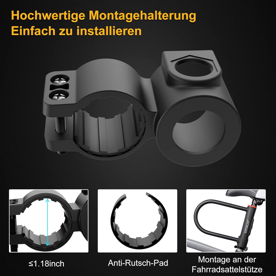 INTEKIN Fahrrad Bügelschloss, 16 mm Schweres Fahrradschloss mit Halterung, Hohe Sicherheit Fahrrad S