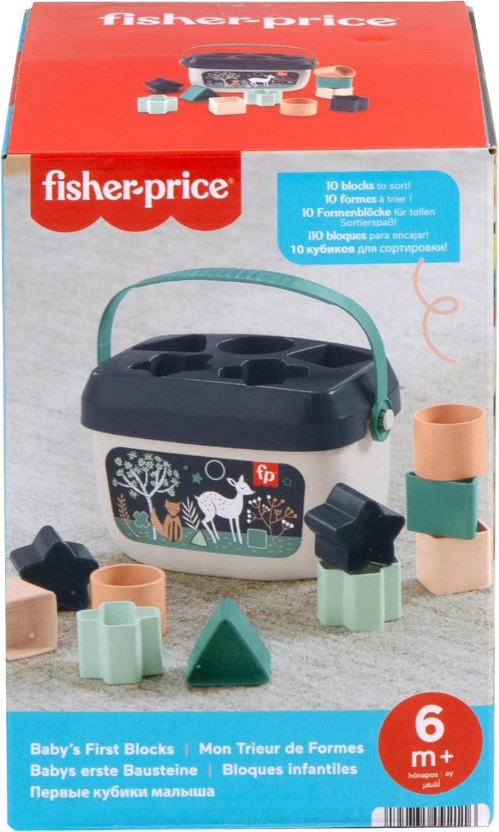 Fisher-Price - Babys erste Bausteine – Marineblaues Kitz, Set mit 10 Bausteinen zum Stapeln und Sort