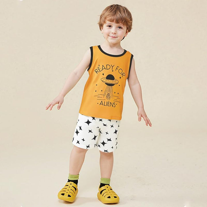 8er Pack Baby Kinder Outfit Set, Ärmelloses Baumwoll Weste + Shorts, Cartoon Print Jungen Mädchen 3