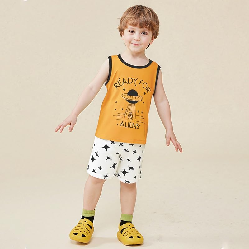 8er Pack Baby Kinder Outfit Set, Ärmelloses Baumwoll Weste + Shorts, Cartoon Print Jungen Mädchen 3