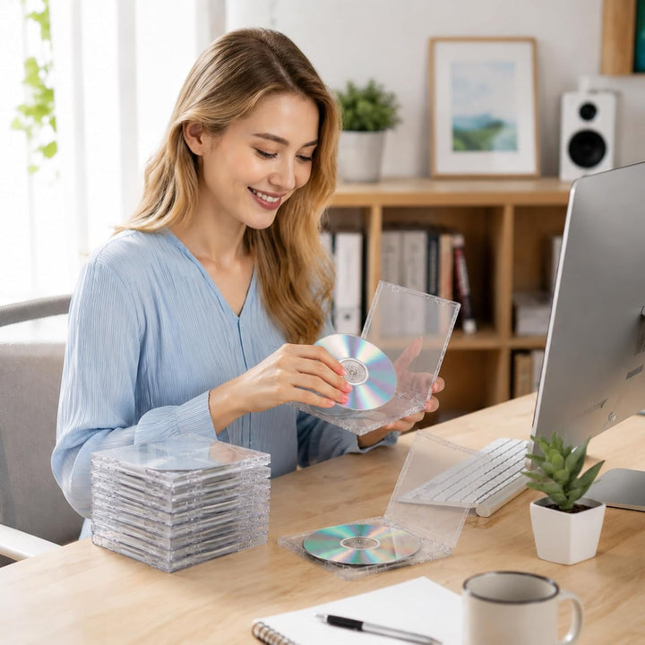 12 Stück CD Hüllen Transparent, DIY CD Leerhüllen Plastik Schmal | Stapelbar DVD Hülle für 12cm, Lee