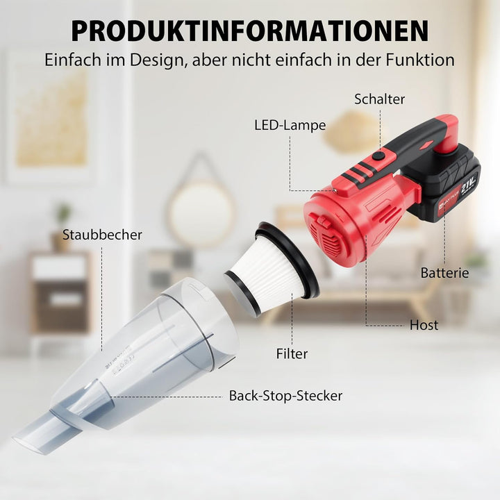 2-in-1 Kabelloser Staubsauger – 22KPA Stab- &amp; Handstaubsauger für Auto und Haus, 2,2Ah-Akku, 30 Min