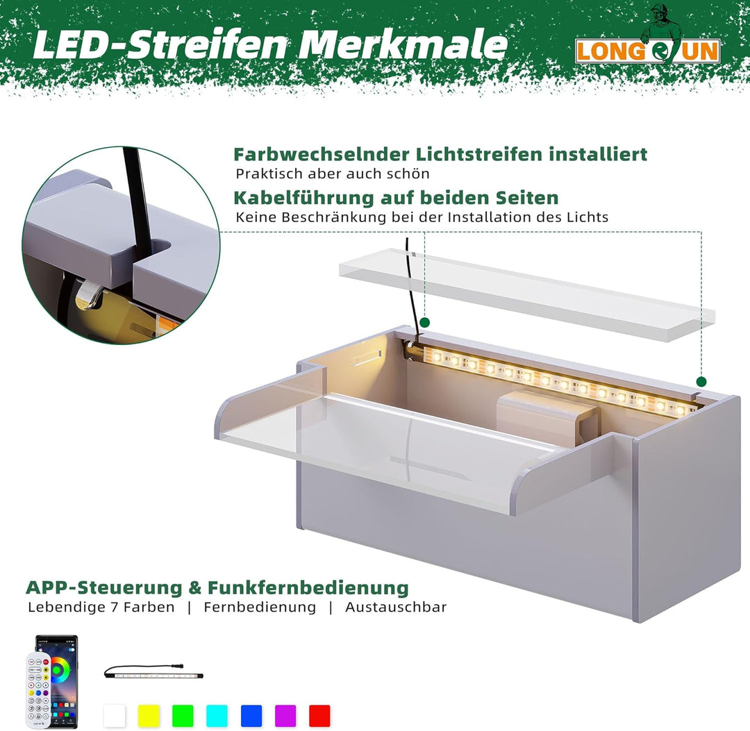 LONGRUN 30cm Teich-Wasserfall,Acryl Pool-Wasserfall mit Wasserpumpe,7 Farben Bluetooth LED Garten Br
