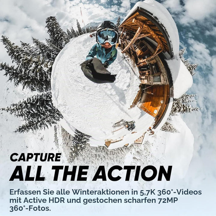 Insta360 X3 Schnee-Kit - wasserdichte 360°-Actionkamera mit 1/2"-Sensor, 5,7K 360°, 72MP 360°-Fotos,