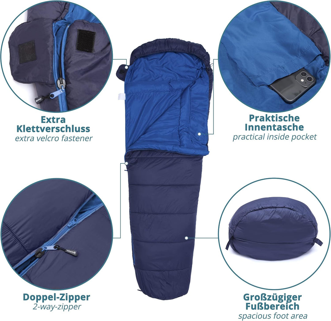 valuents Outdoor Schlafsack 215cm– Ultraleicht und warm mit Mikrofaser Füllung: 3-4 Jahreszeiten (30