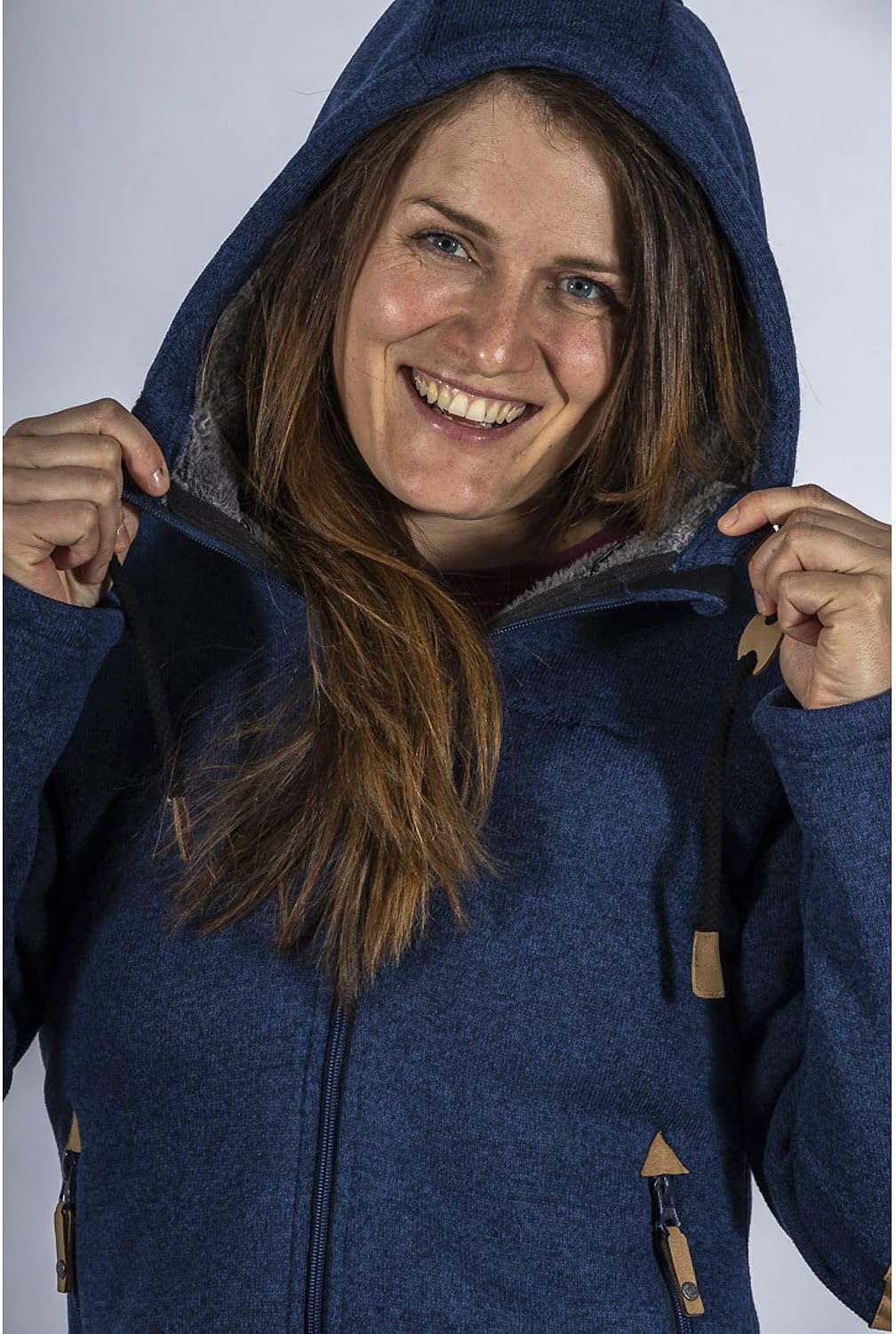 Maul Damen Chieming mit Kapuze Polar-strickfleece Jacke 36 73 blue, 36 73 blue