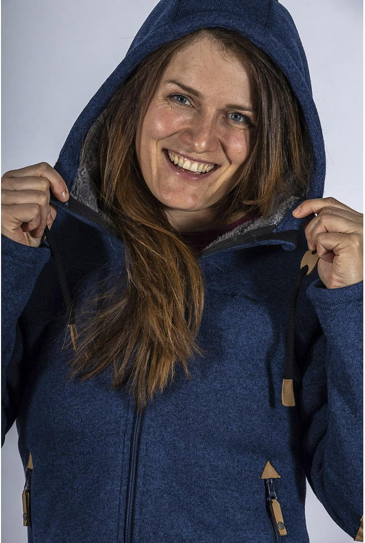 Maul Damen Chieming mit Kapuze Polar-strickfleece Jacke 36 73 blue, 36 73 blue