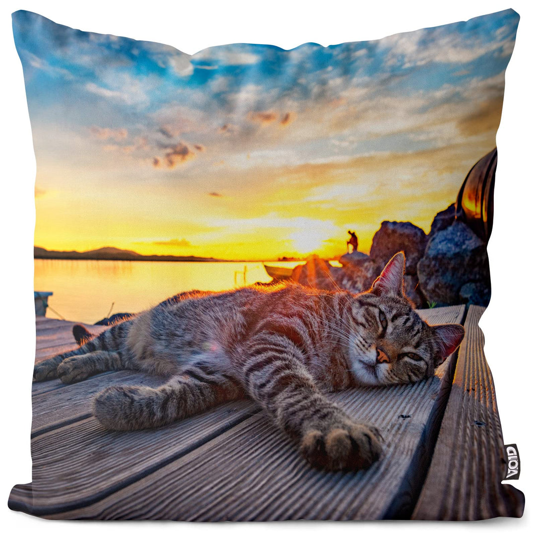 VOID Katze Sonnenuntergang Kissenbezug Kissenhülle Sofakissen Kissen Deko Outdoor-Kissen Dekokissen,