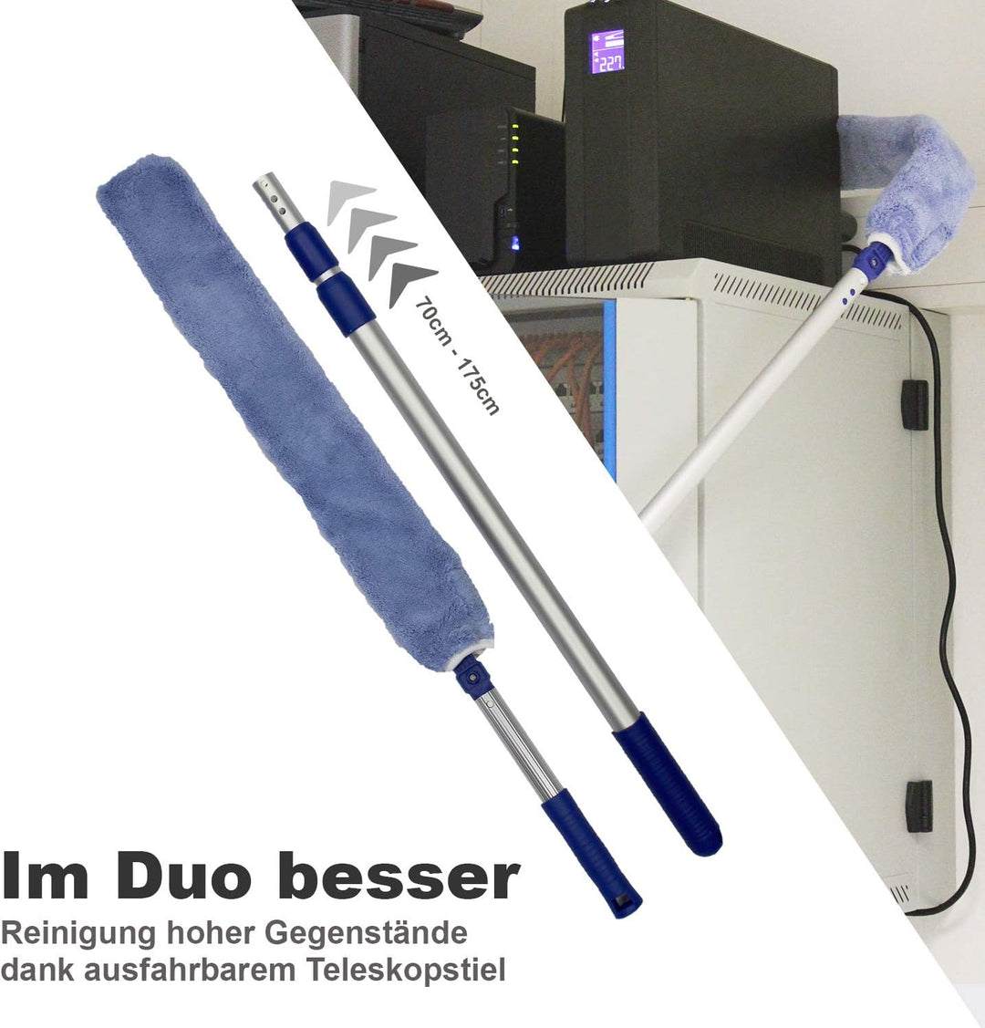 Putzen wie die Profis – Flex Dusty Staubwedel mit Teleskopstiel (70–175cm) - Flexibler Microfaser-St