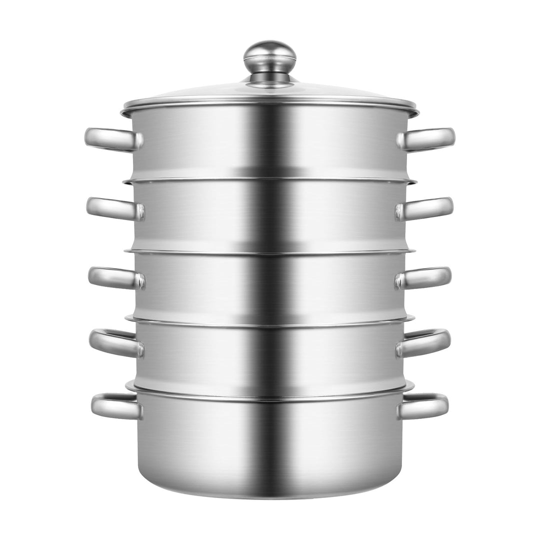 Mantowarka, 5 Etagen Dampfkocher mit Glasdeckel, Dampfgarer Topf für Induktionsherd, 26cm, 26cm