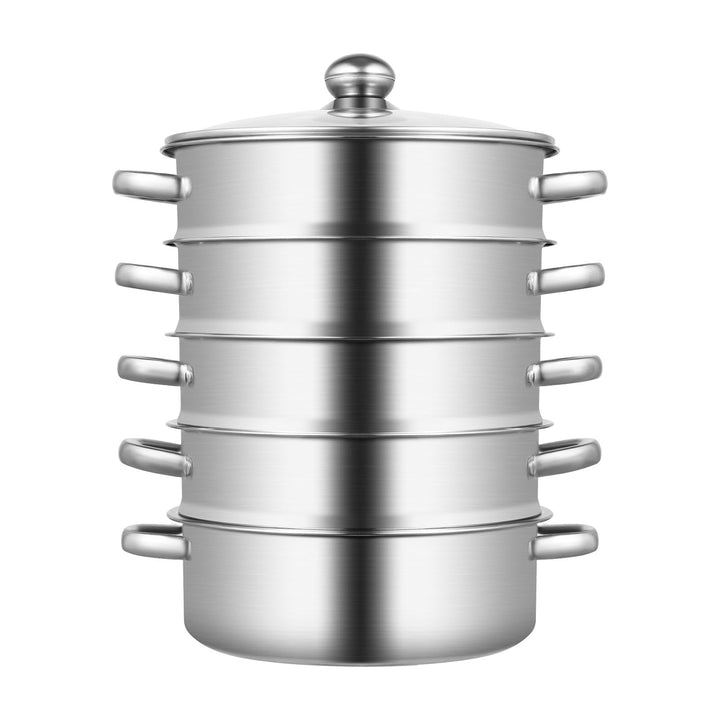 Mantowarka, 5 Etagen Dampfkocher mit Glasdeckel, Dampfgarer Topf für Induktionsherd, 26cm, 26cm