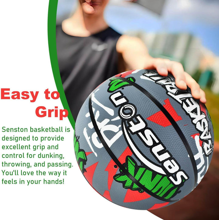 Senston Basketball Grösse 7, Baskettball mit Pumpe, Outdoor Basketbälle, Anti-Rutsch und Hervorragen