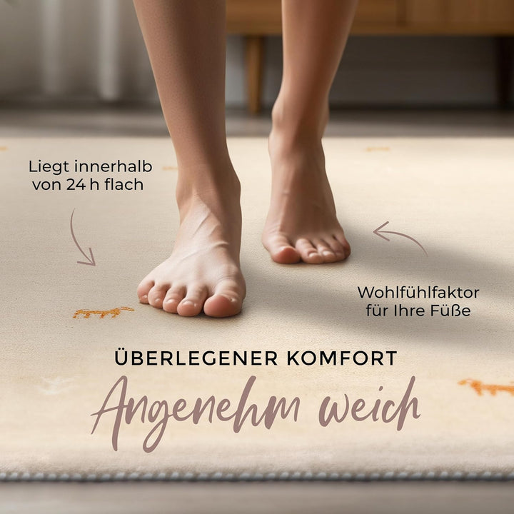carpetfine Wollteppich Gabbeh Uni Beige 60x90 cm | Moderner Teppich für Wohn- und Schlafzimmer 60x90