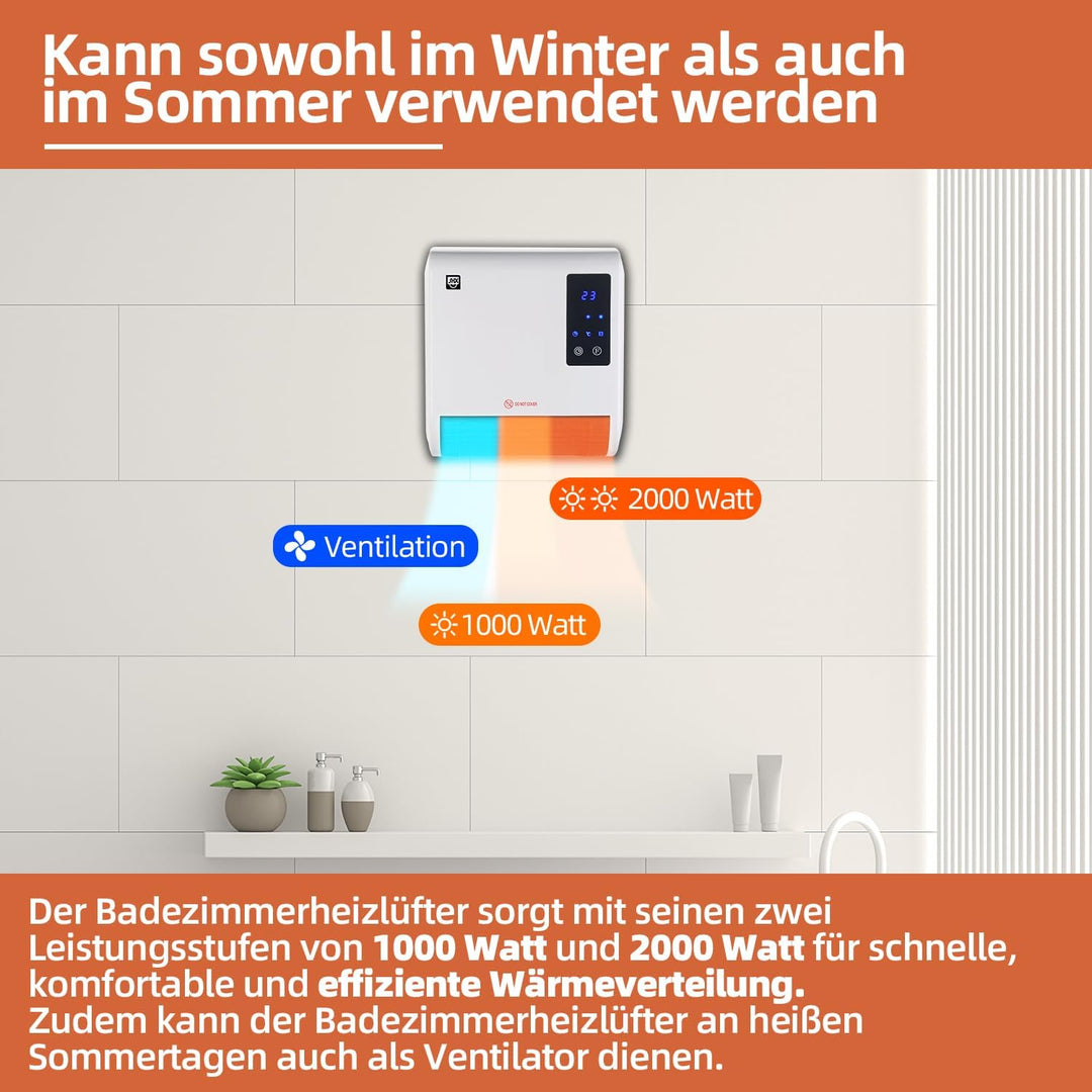 SHX Bad-Heizlüfter 2000W SHX71BHL2000W – Badezimmer-Heizlüfter, 2000 Watt, Schutzklasse: IPX2, Displ