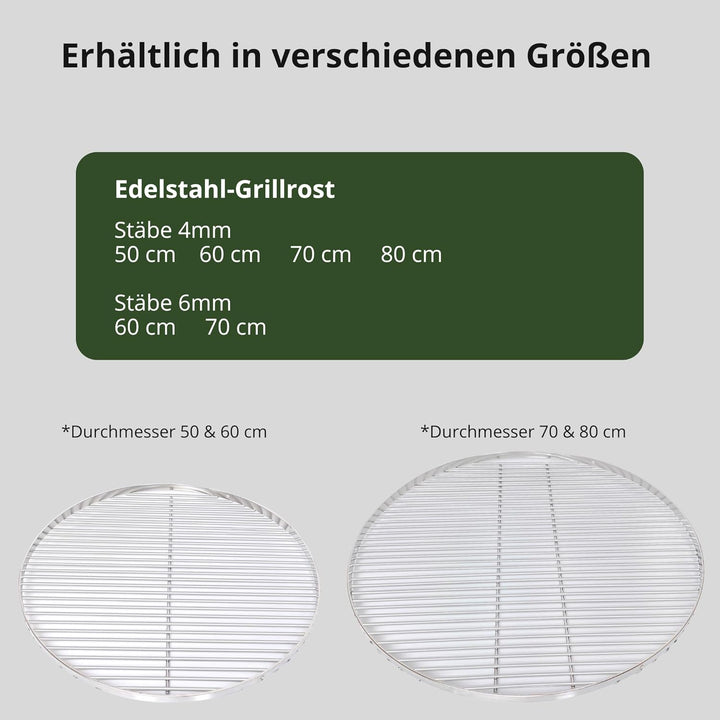 HeRo24 GRILLROST Edelstahl Ø 70 cm 6 mm STÄBE FÜR SCHWENKGRILL DREIBEIN SCHWENKER