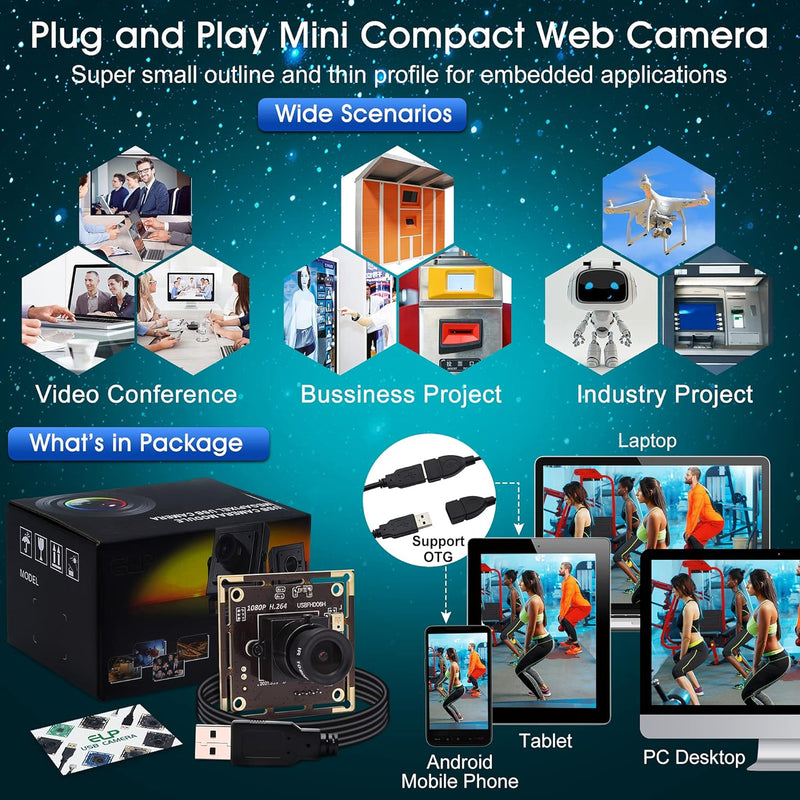 ELP Kamera 1080P Webcam H.264 Low Light USB Camera Mini Kamera Modul (3.6mm Objektiv USB Kamera Modu