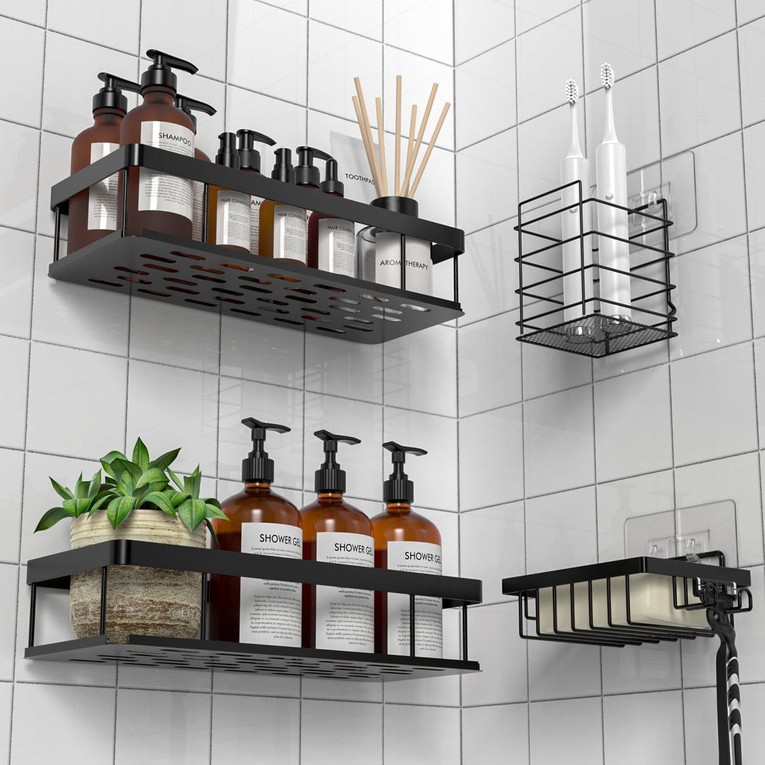 Duschablage Ohne Bohren, Wasserdichter und Rostfreier Duschregal, 4 Stück Badezimmer Regal Organizer