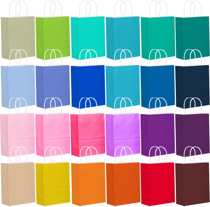 Gcardist 200 Stück 24 Farben Kleinei-Geschenktüten aus Papier mit Henkeln–8.3"×6"×3,15"(21x15x8cm)-T