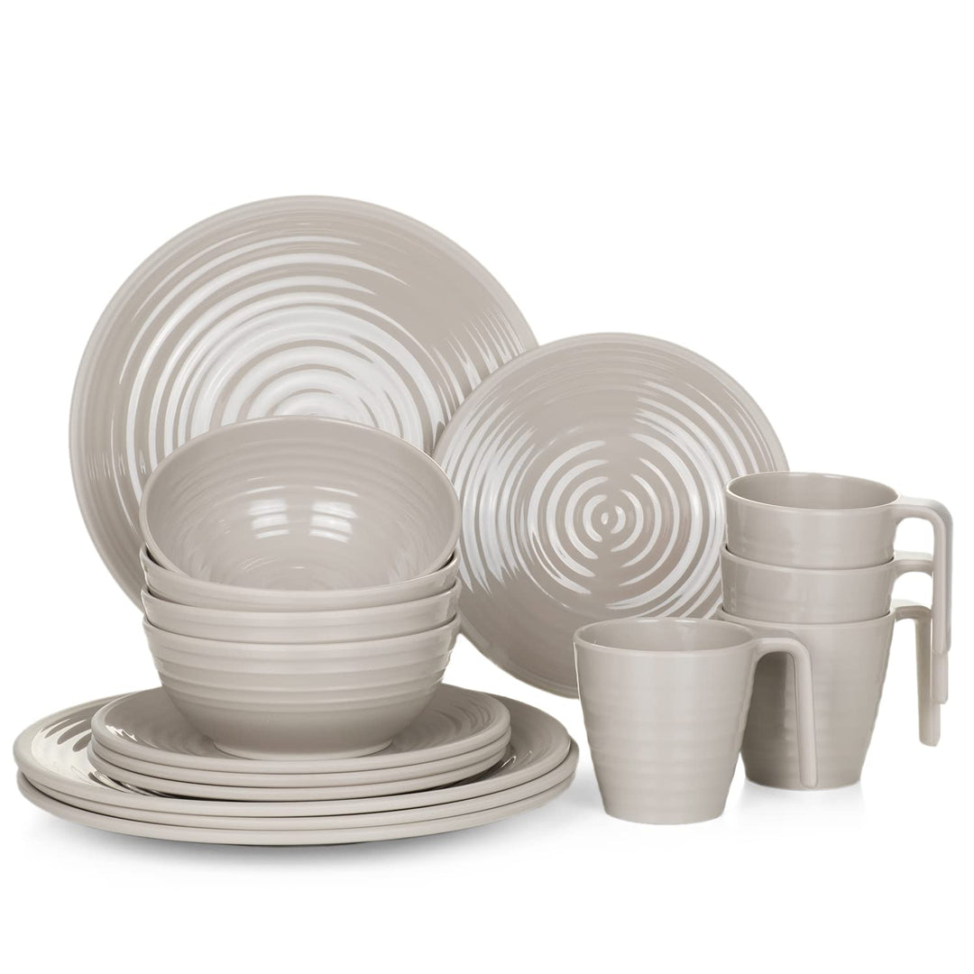 Melamin Camping Geschirr Set 4 Personen I Coffee Design I 16 Teilig I Tafelgeschirr Picknick BBQ Koc